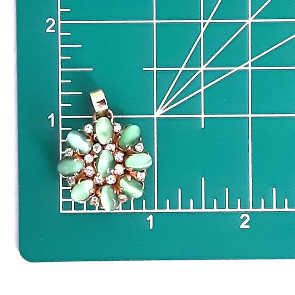 Little Pendant Green Tiger's Eye Oval Stones With Tiny Clear Rhinestone Accents - Picture 6 of 6